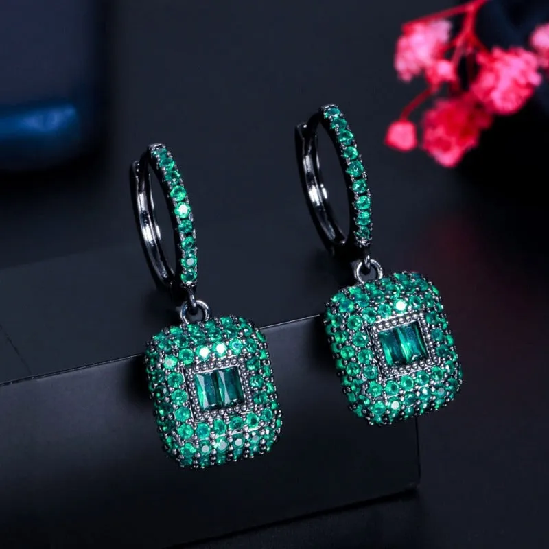 Luxury Green Rectangle Earrings for Women Anniversary Gift Jewelry