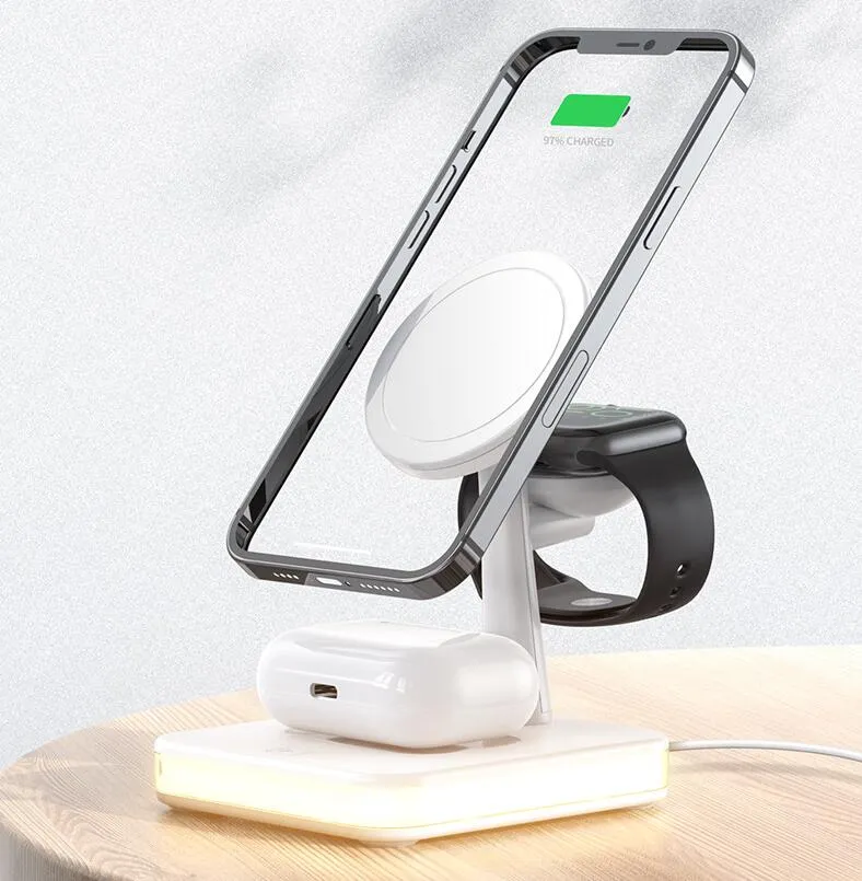 Magnetic 4 in 1 Wireless Fast Charging Dock Station For iPhone Apple watch & Airpods