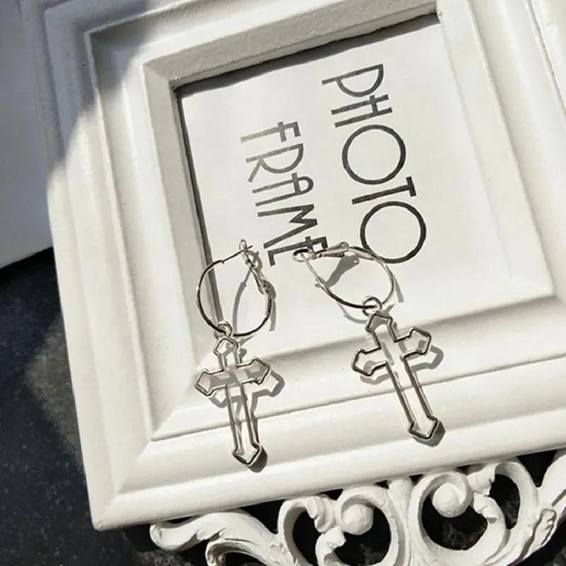 Make a Bold Statement with Black Hollow Cross Big Earrings