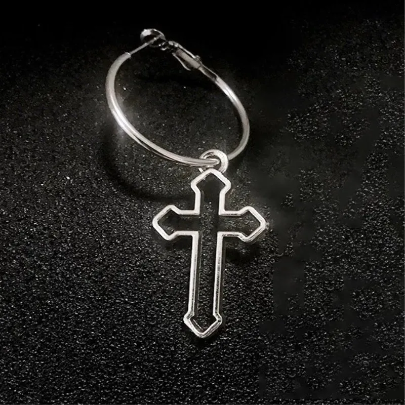 Make a Bold Statement with Black Hollow Cross Big Earrings