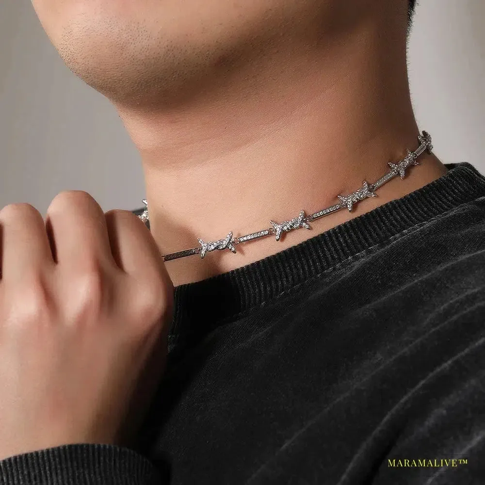 Maramalive™ 3mm Slim Vintage Gothic Barbed Wire Choker with Cubic Zirconia Punk Twist Spiked Thorns