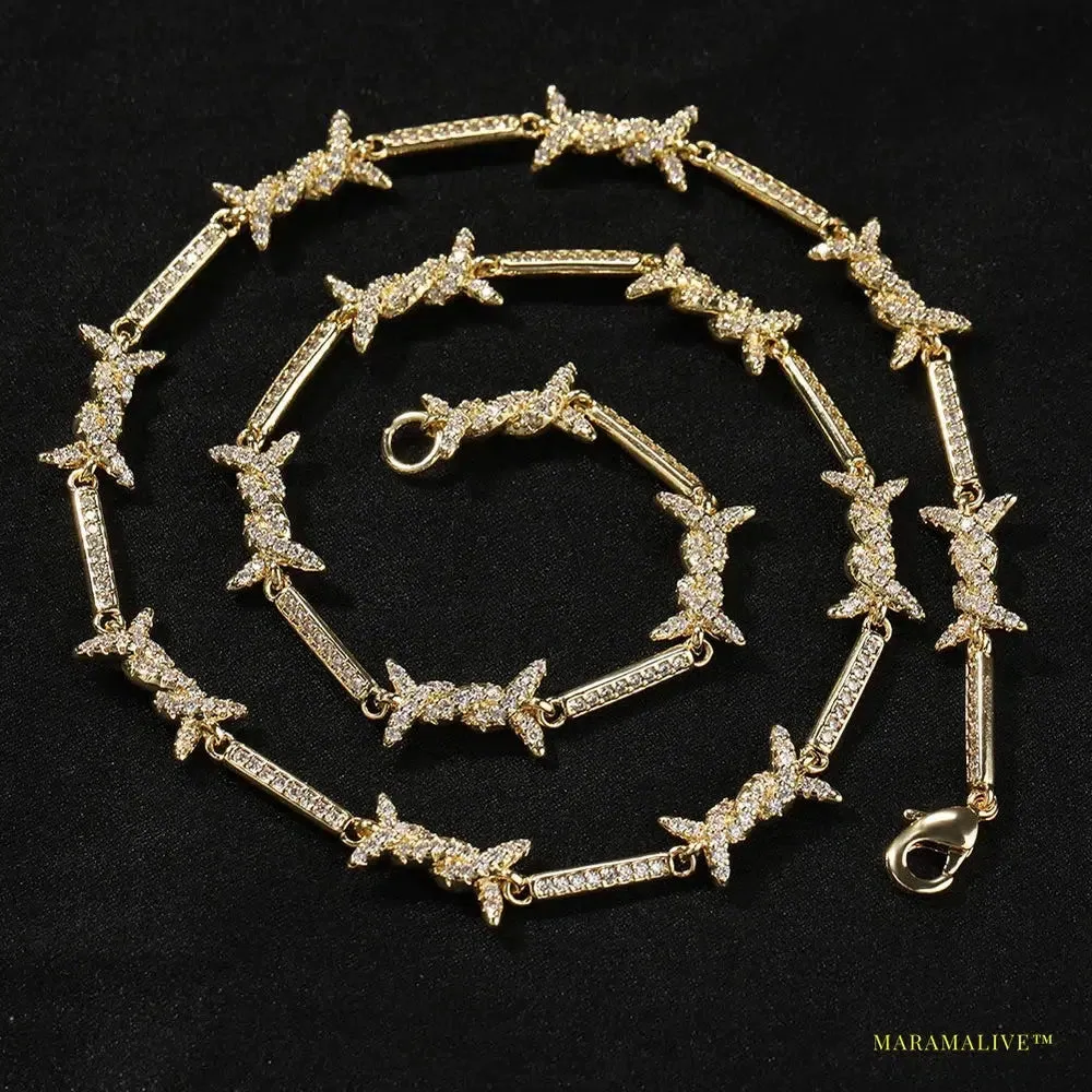 Maramalive™ 3mm Slim Vintage Gothic Barbed Wire Choker with Cubic Zirconia Punk Twist Spiked Thorns