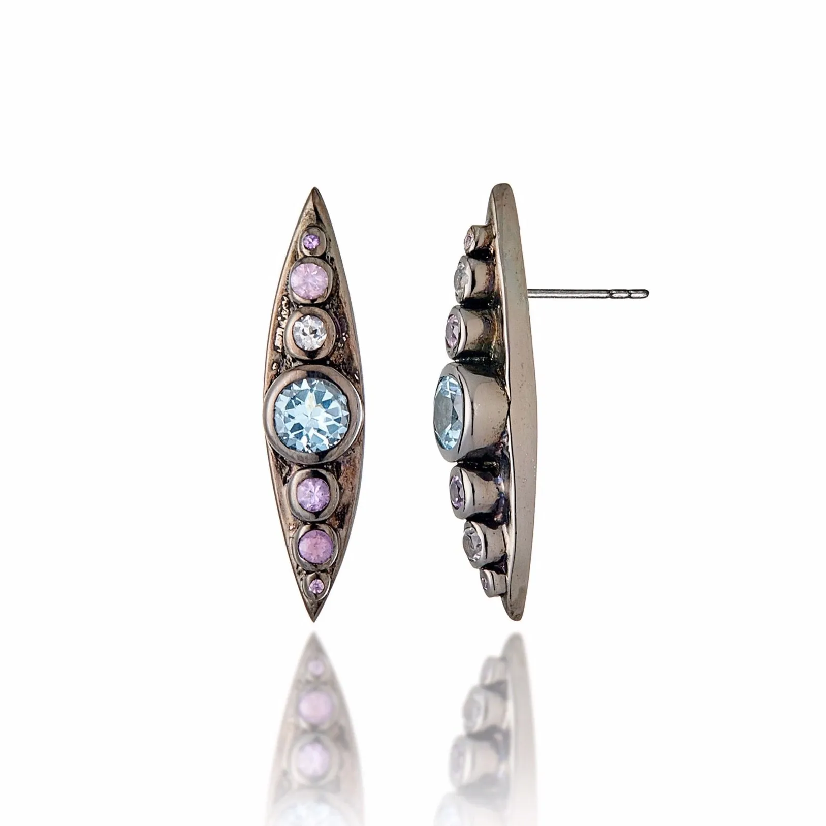 MCL Design Sterling Silver Statement Earrings With Mixed Rose Sapphires & Blue Topaz