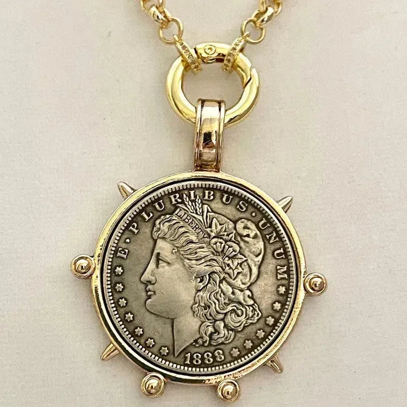 Medallion Coin Necklace-Gold Specialty Chain-French Coin Pendant