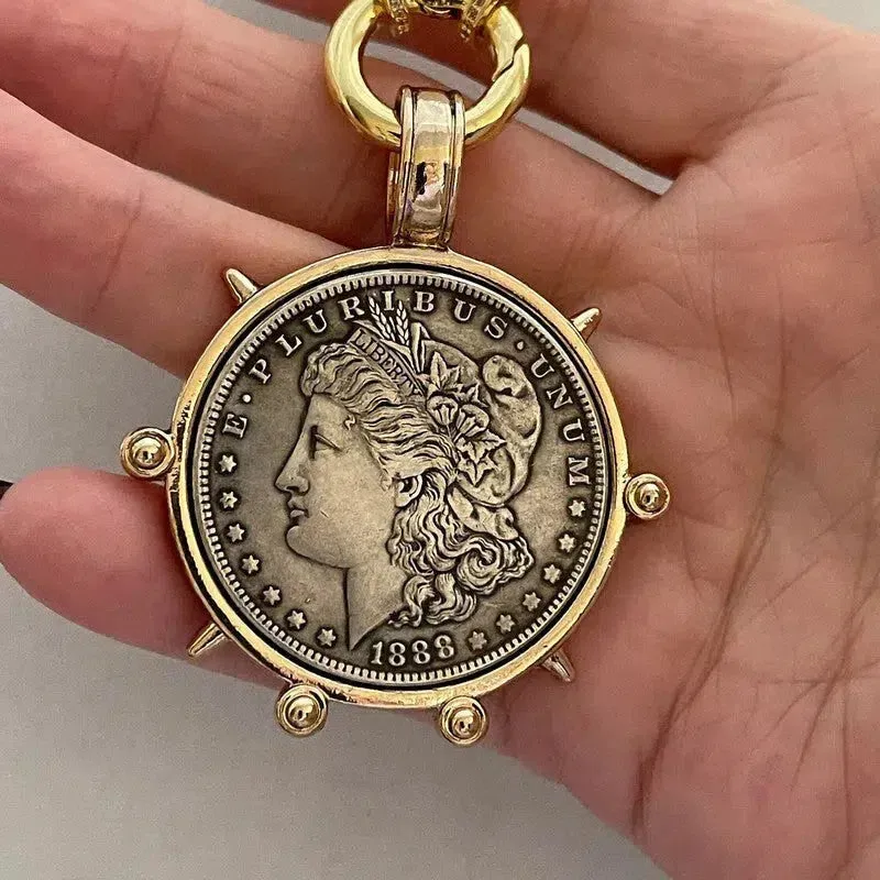 Medallion Coin Necklace-Gold Specialty Chain-French Coin Pendant
