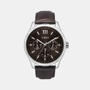Men Quartz Brown Dial Multi-Function Leather Watch TW0TG7633