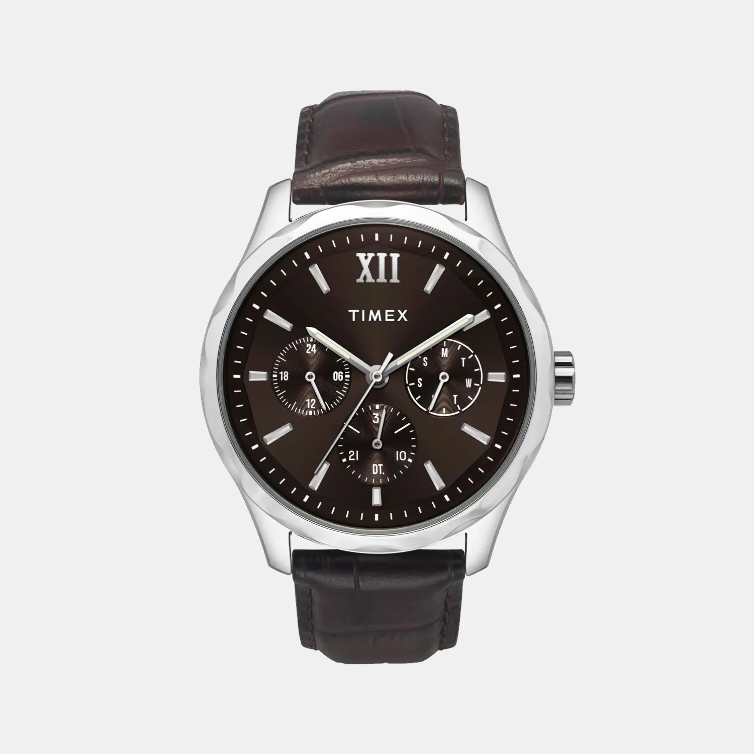 Men Quartz Brown Dial Multi-Function Leather Watch TW0TG7633