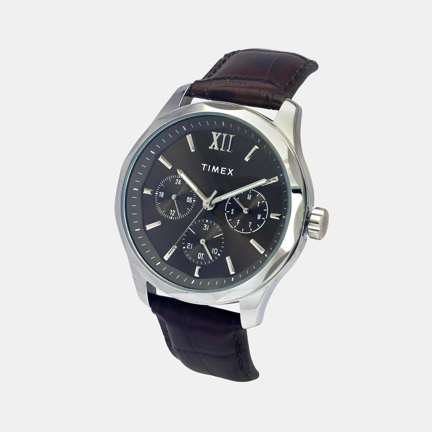 Men Quartz Brown Dial Multi-Function Leather Watch TW0TG7633