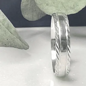 Men's Diamond Cut Edge Detail Chevron Wedding Ring