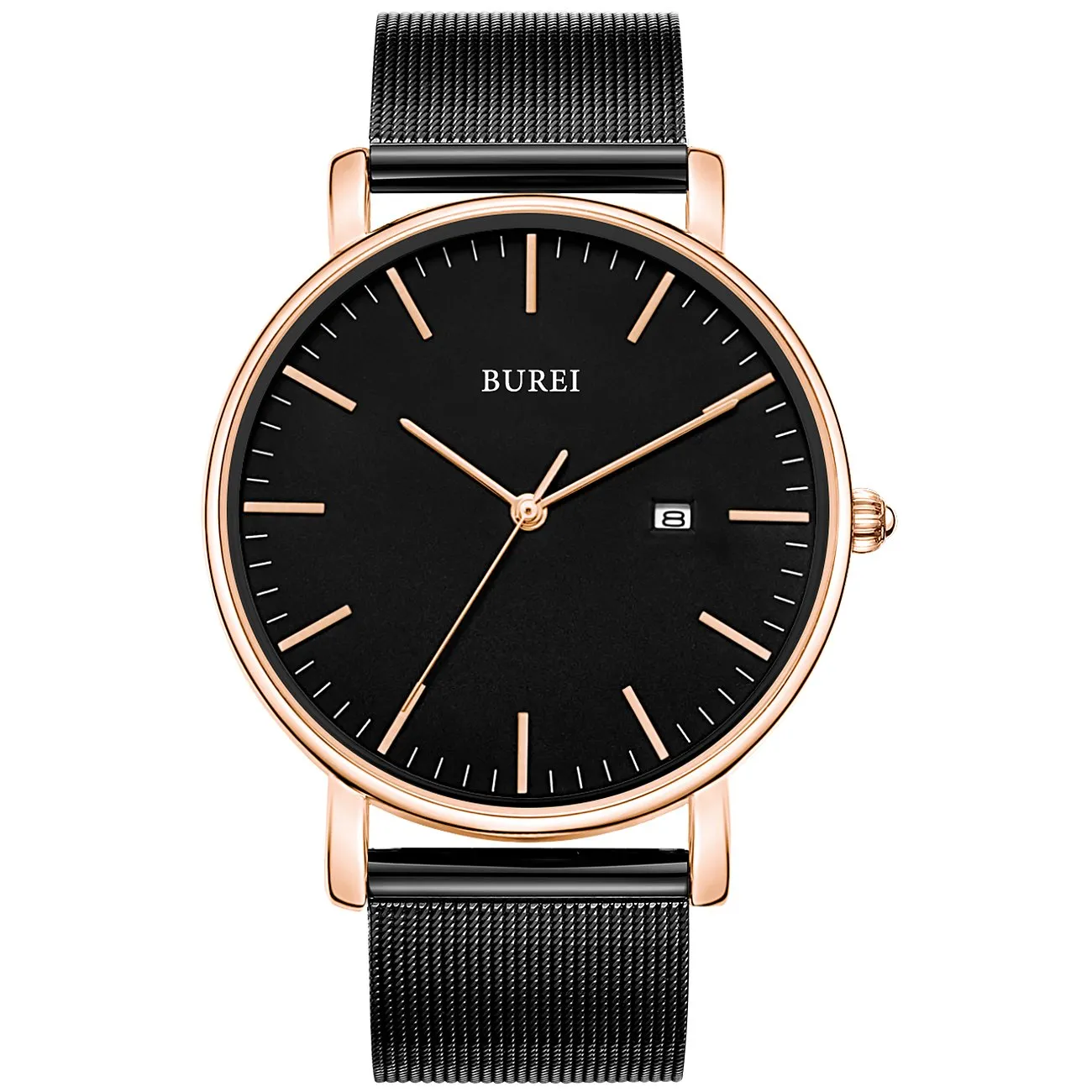 Men's Fashion Minimalist Wrist Watch Analog Blue Date with Silver Stainless Steel Mesh Band