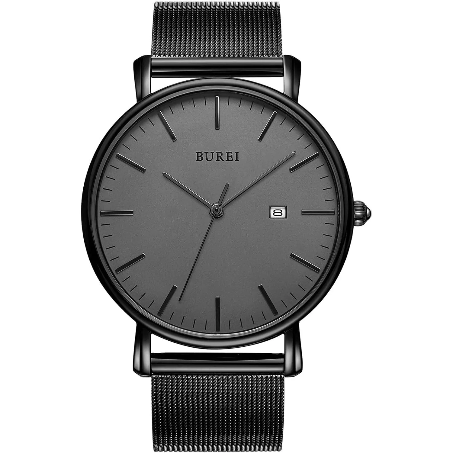 Men's Fashion Minimalist Wrist Watch Analog Blue Date with Silver Stainless Steel Mesh Band
