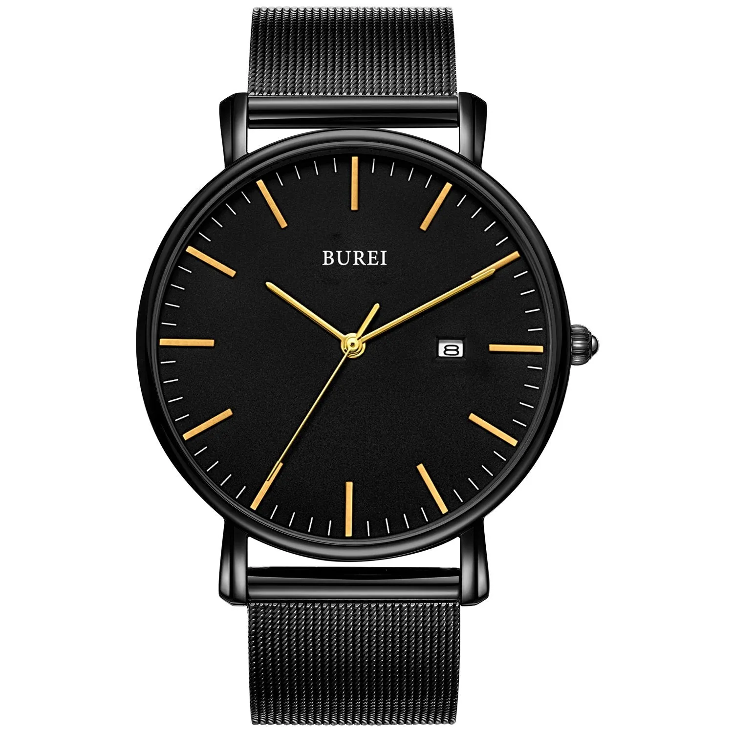 Men's Fashion Minimalist Wrist Watch Analog Blue Date with Silver Stainless Steel Mesh Band