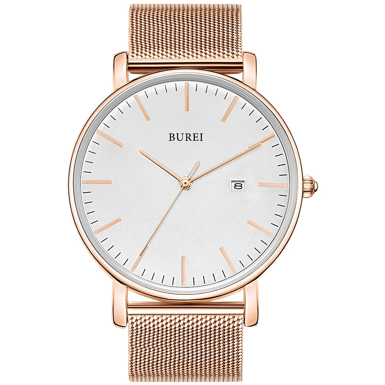 Men's Fashion Minimalist Wrist Watch Analog Blue Date with Silver Stainless Steel Mesh Band