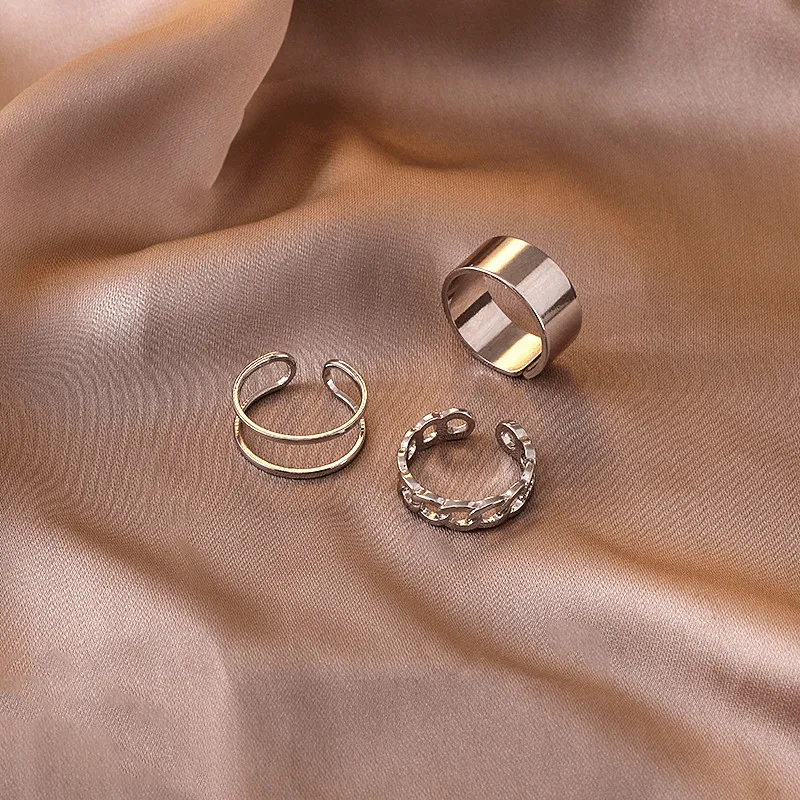 Men's Set of 3 Adjustable Rings with Opening