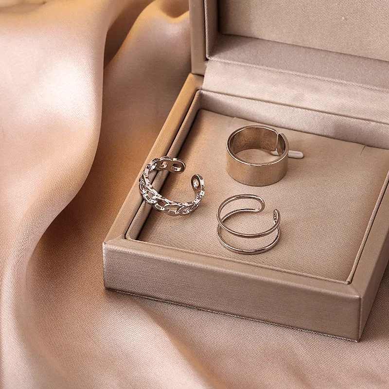Men's Set of 3 Adjustable Rings with Opening