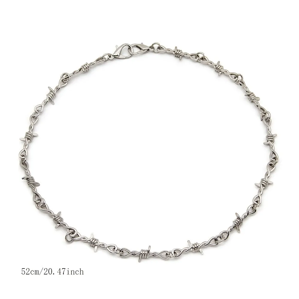 Men's Spiked Thorns Metal Barbed Wire Chain Necklace