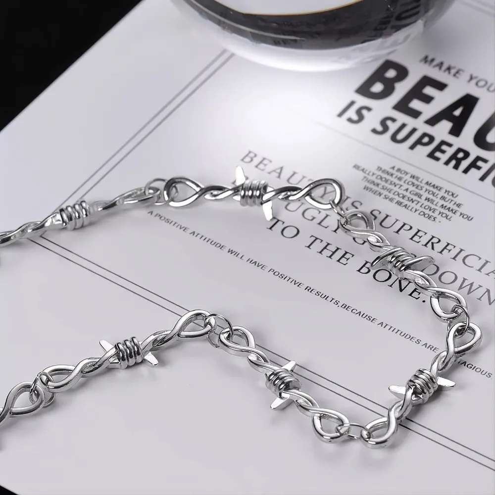 Men's Spiked Thorns Metal Barbed Wire Chain Necklace