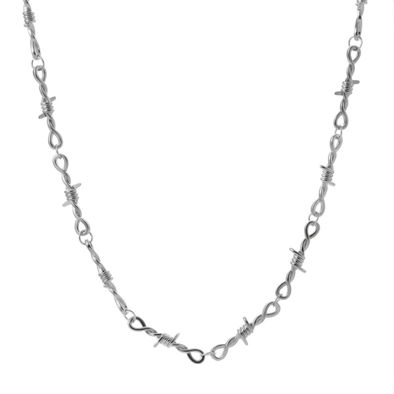 Men's Spiked Thorns Metal Barbed Wire Chain Necklace