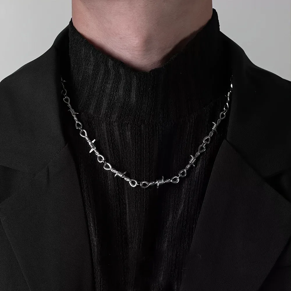 Men's Spiked Thorns Metal Barbed Wire Chain Necklace