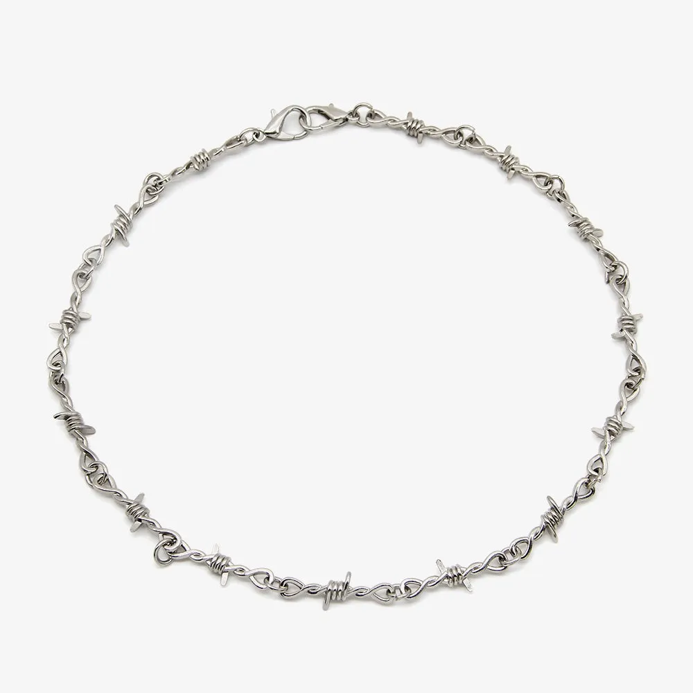 Men's Spiked Thorns Metal Barbed Wire Chain Necklace