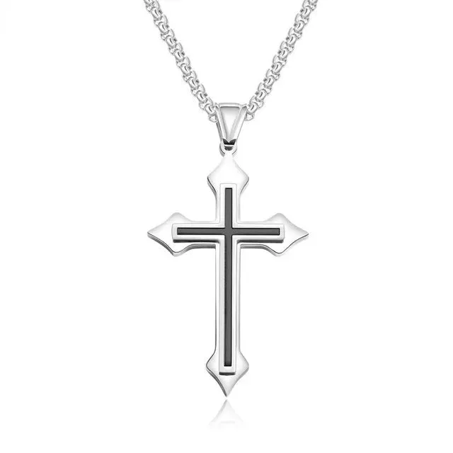 Men's Vintage Flame Cross Pendant Necklace Women Stainless Steel Link Chain Charm Necklaces Cool Punk Hip Hop Jewelry Gift