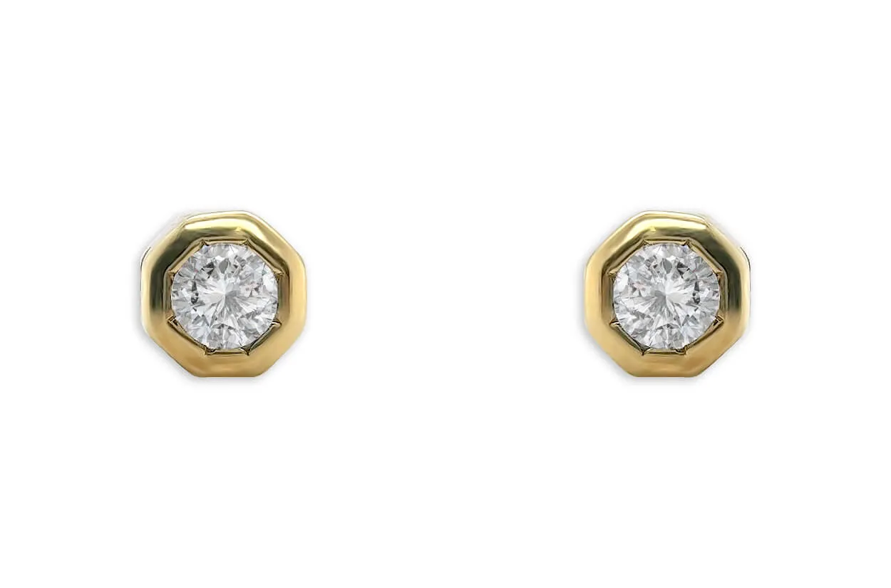 Mini Earrings 18kt Gold Octagonal & Round Diamond Studs