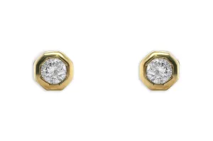 Mini Earrings 18kt Gold Octagonal & Round Diamond Studs