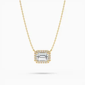 Minimalist Emerald Cut Moissanite Diamond Halo Setting Necklaces