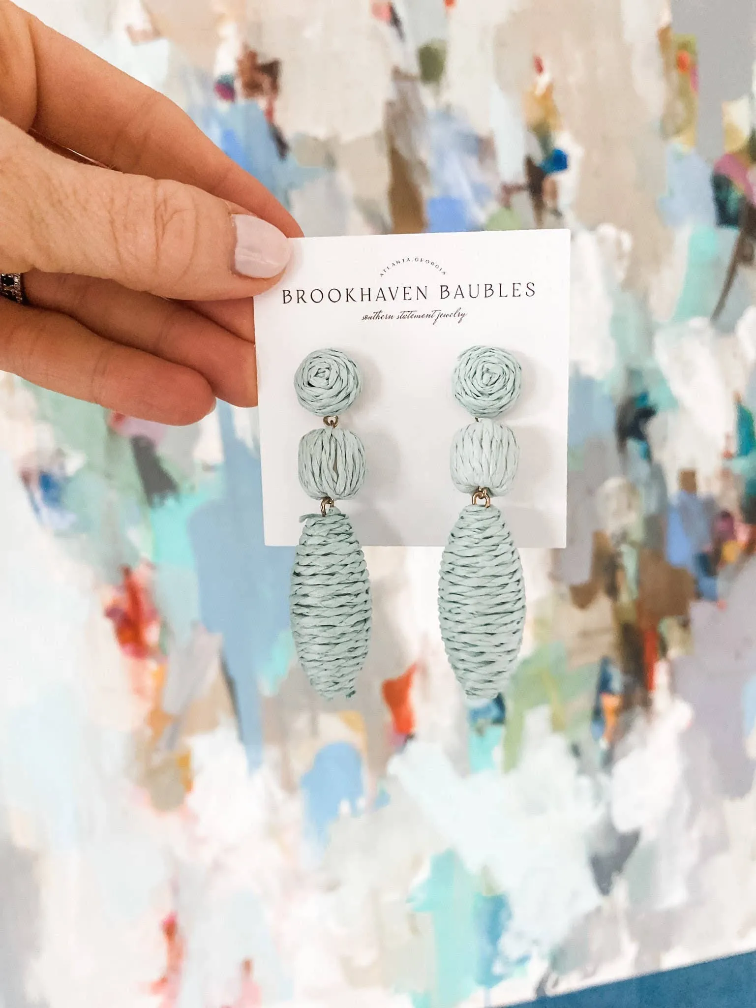 Mint Raffia Drop Beaded Statement Earrings