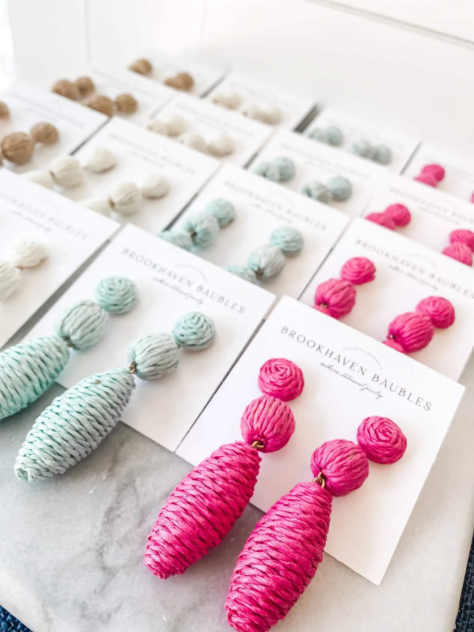 Mint Raffia Drop Beaded Statement Earrings