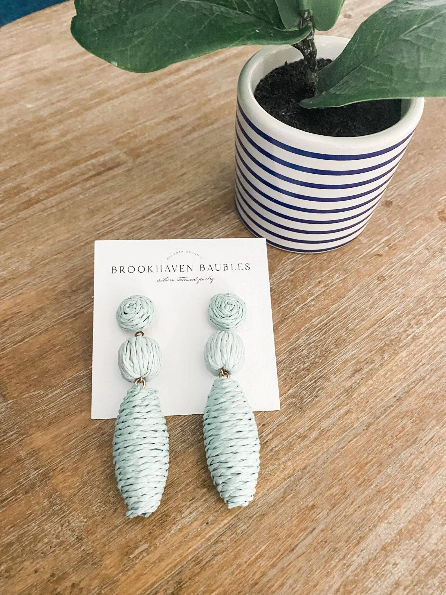 Mint Raffia Drop Beaded Statement Earrings