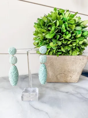 Mint Raffia Drop Beaded Statement Earrings