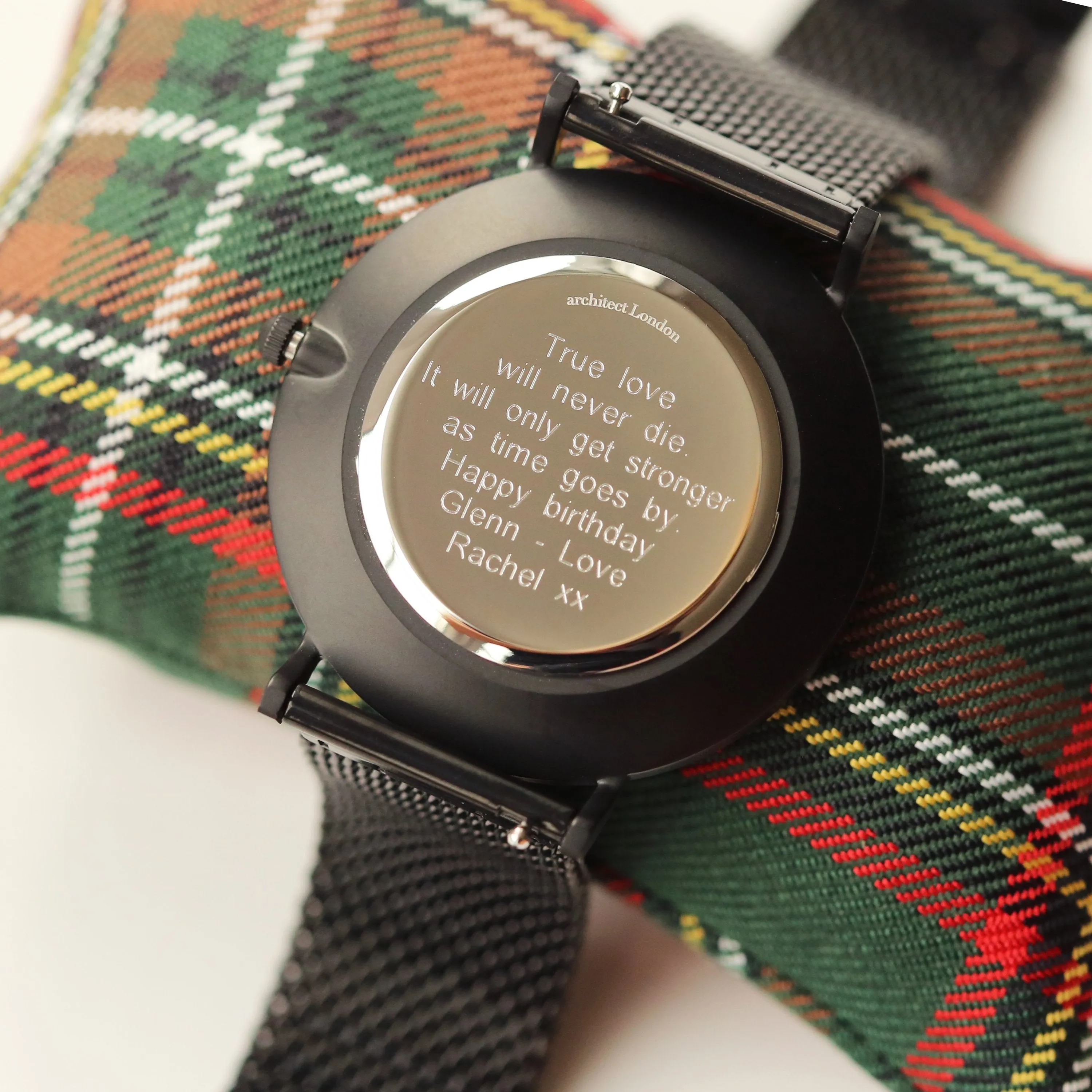 Modern Font Engraving - Men's Minimalist Watch   Pitch Black Mesh