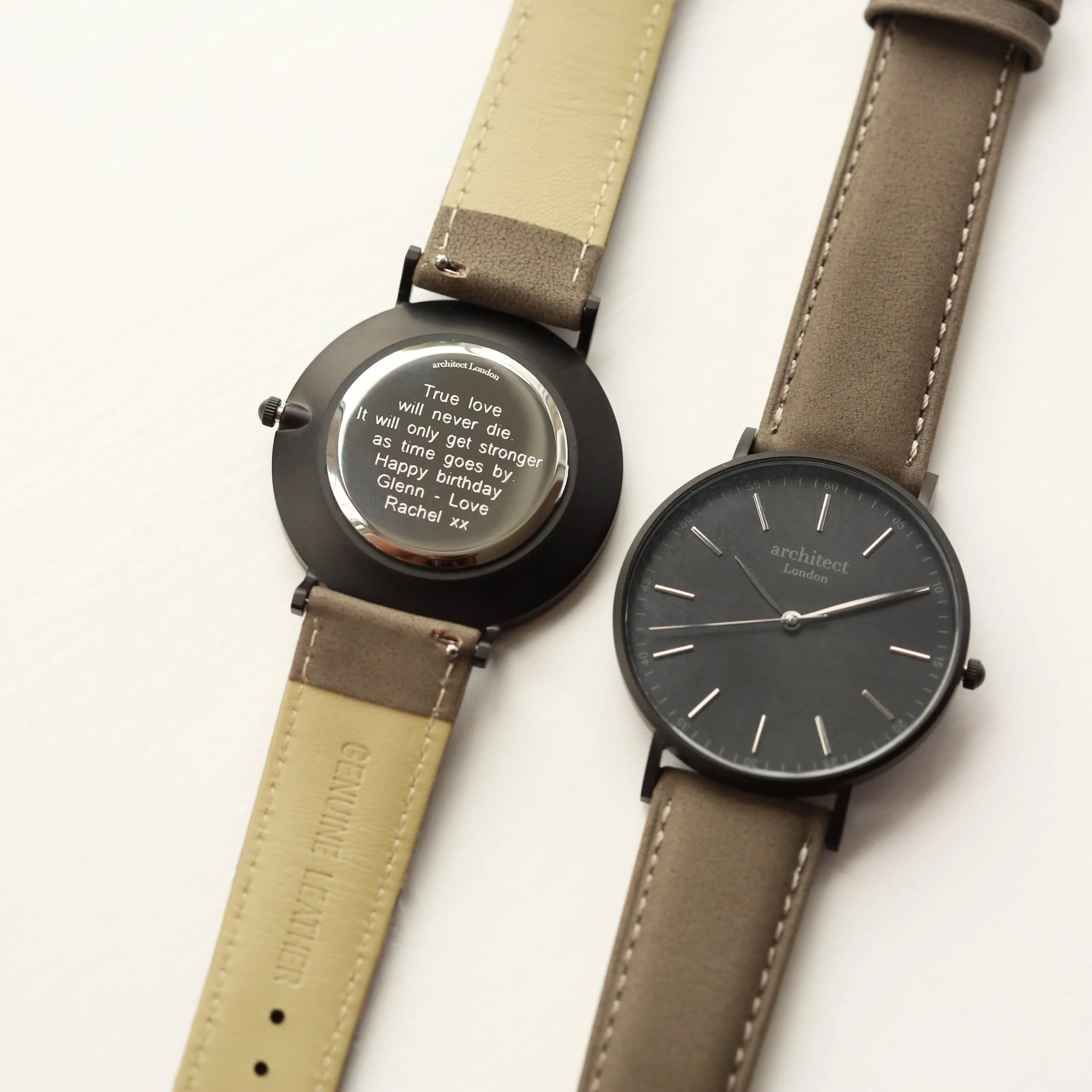 Modern Font Engraving - Men's Minimalist Watch   Urban Grey Strap