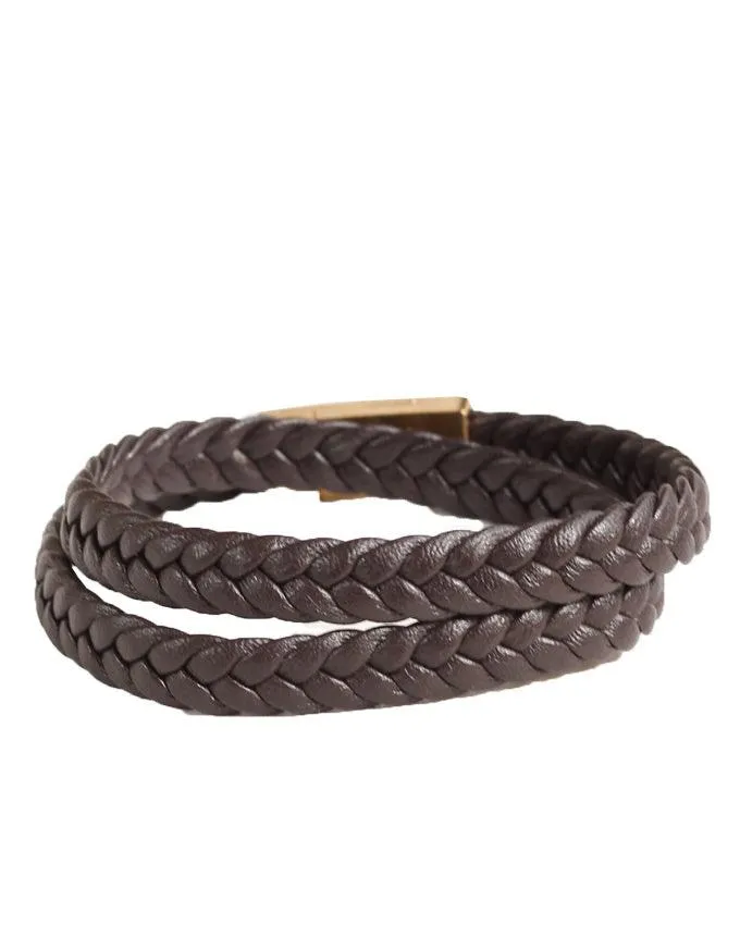 Mont Blanc gold head 2 Pack dark brown plaited leather bracelet