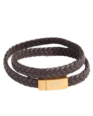 Mont Blanc gold head 2 Pack dark brown plaited leather bracelet