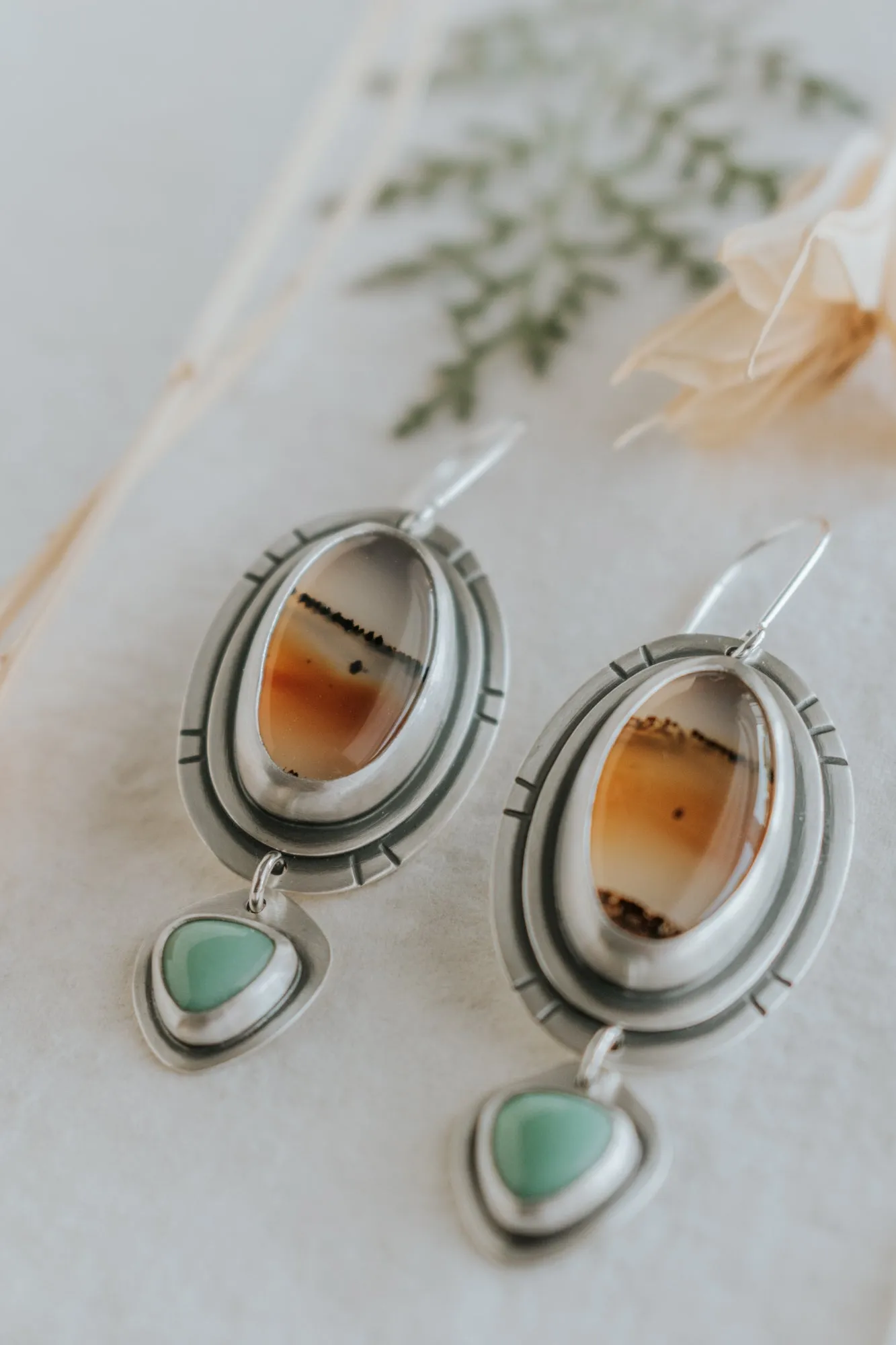 Montana Agate and Variscite Statement Earrings