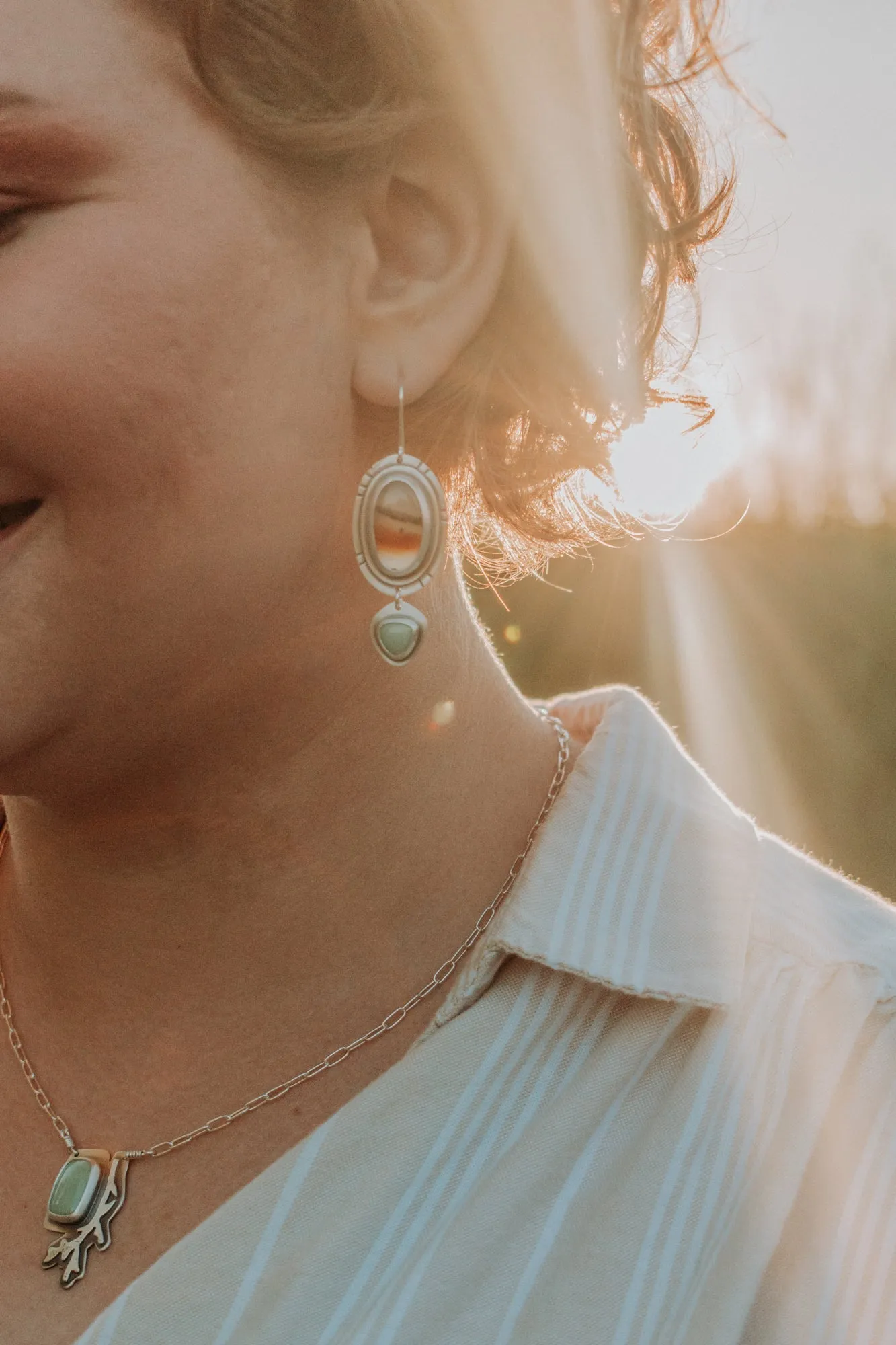 Montana Agate and Variscite Statement Earrings