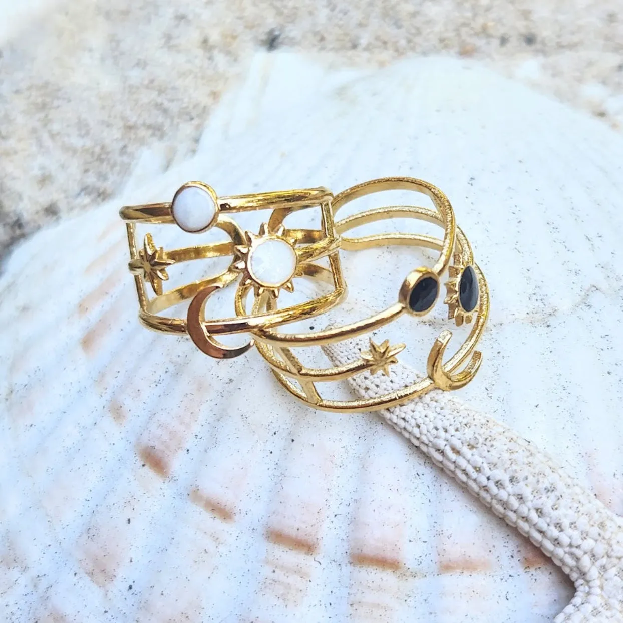 MOON & STARS - LAYERED 18K GOLD - ADJUSTABLE WATERPROOF RINGS