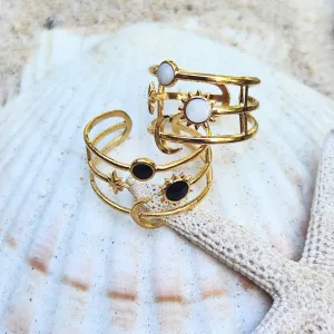 MOON & STARS - LAYERED 18K GOLD - ADJUSTABLE WATERPROOF RINGS