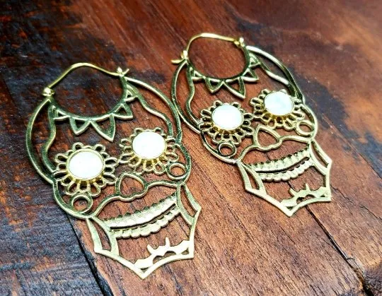 Moonstone Sugar Skull Earrings
