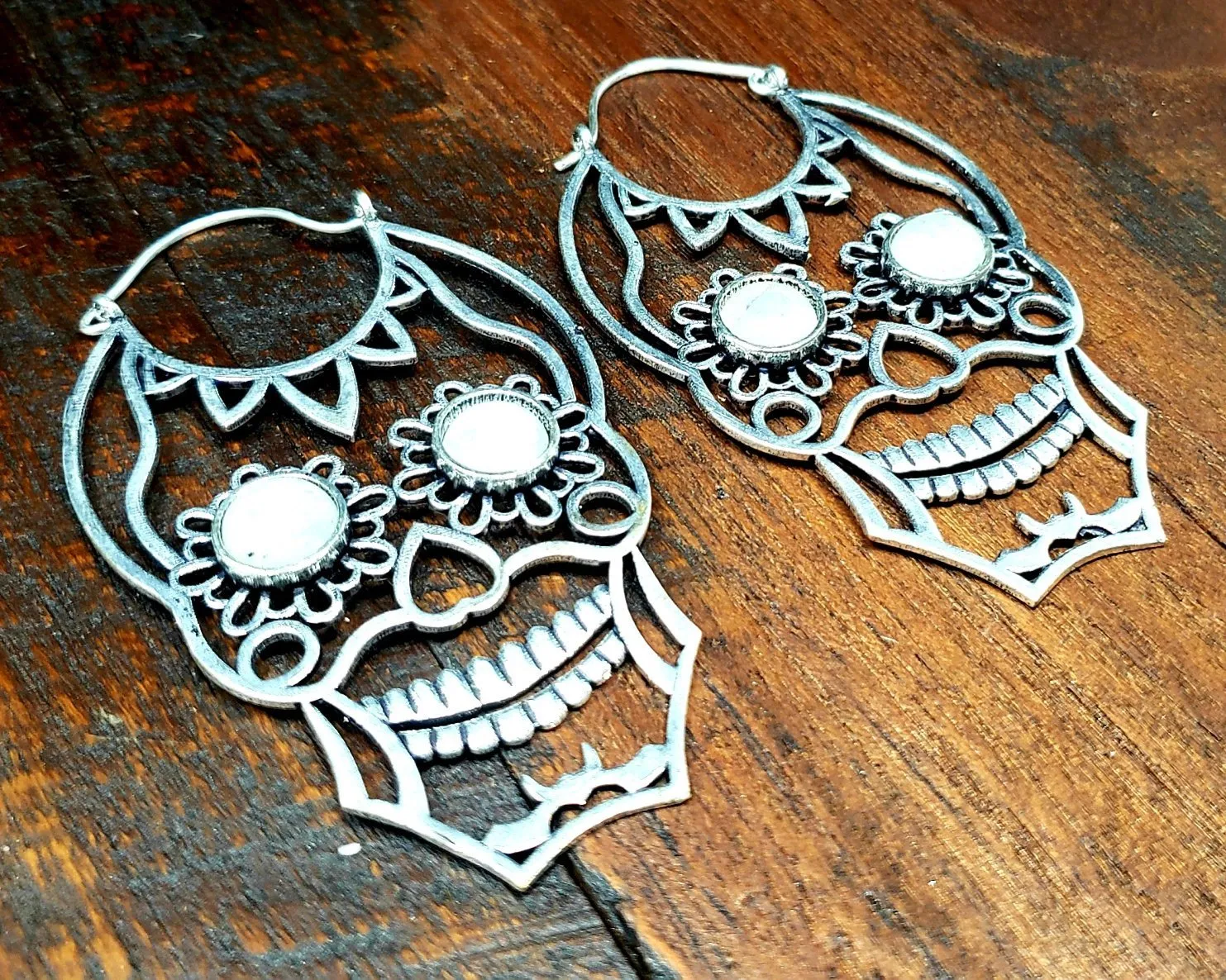 Moonstone Sugar Skull Earrings