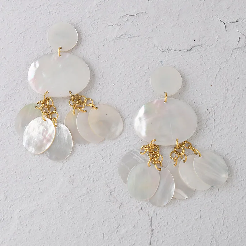 MOTHER OF PEARL STATEMENT EARRINGS. WHITE MOP