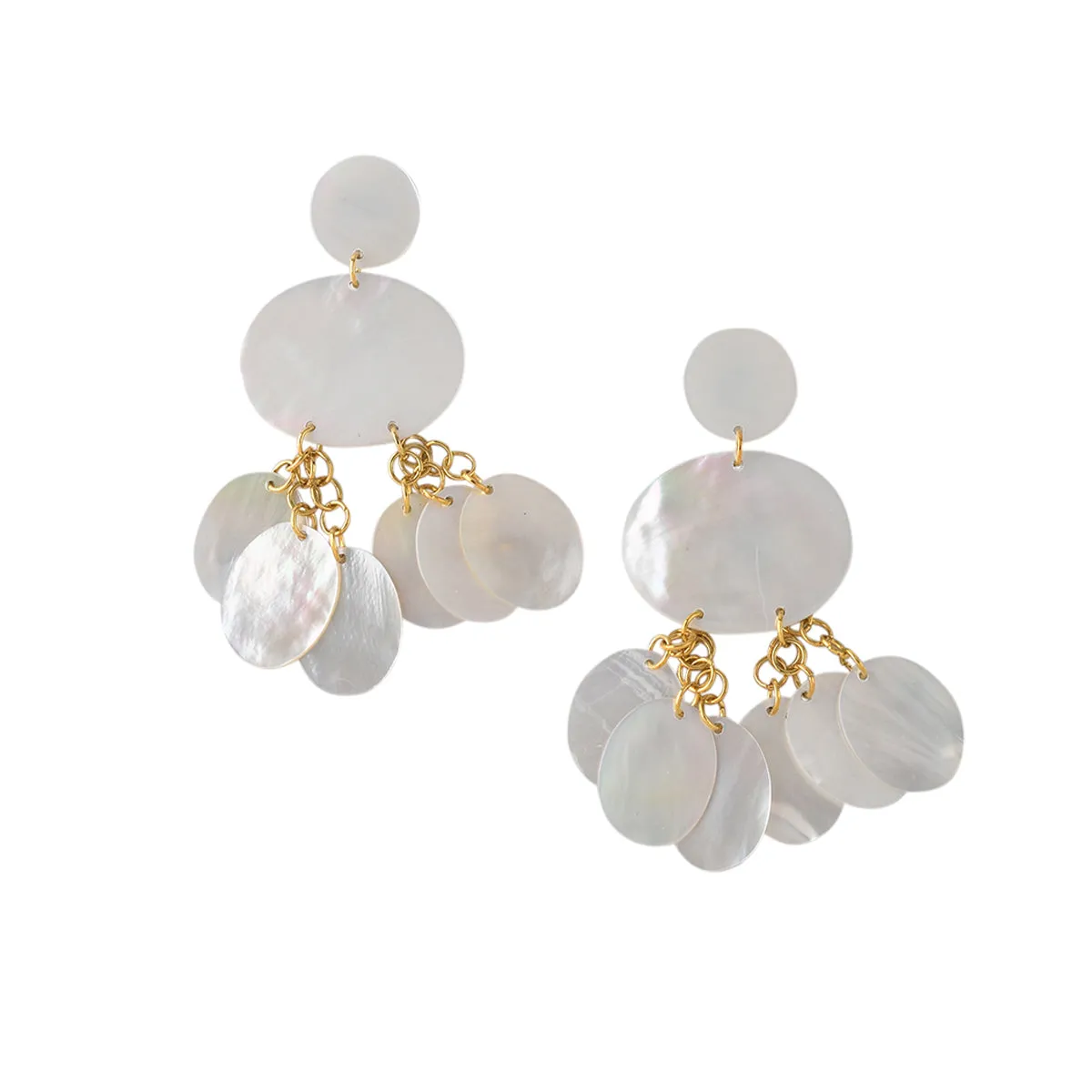MOTHER OF PEARL STATEMENT EARRINGS. WHITE MOP