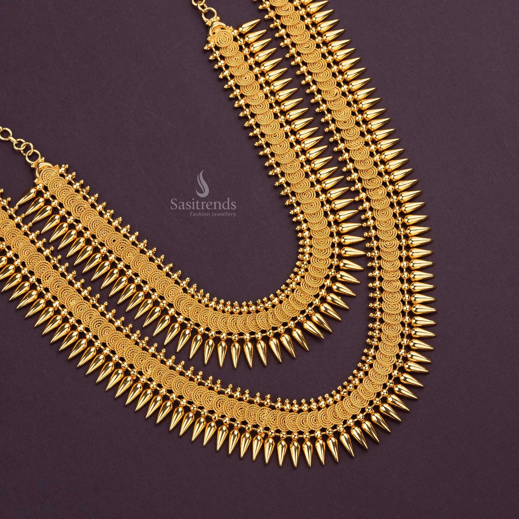 Mullapoo One Gram Micro Gold Plated Imitation Haram Jalebi Pattern Short and Long Necklace Jewellery Sets - Sasitrends