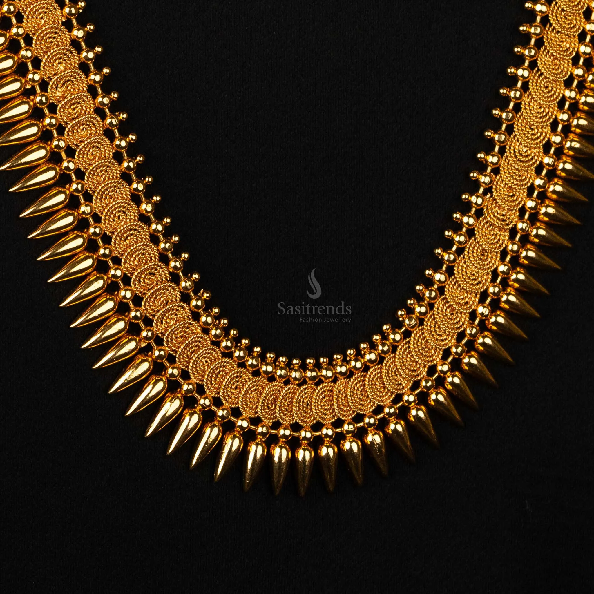Mullapoo One Gram Micro Gold Plated Imitation Haram Jalebi Pattern Short and Long Necklace Jewellery Sets - Sasitrends
