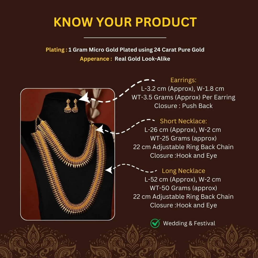 Mullapoo One Gram Micro Gold Plated Imitation Haram Jalebi Pattern Short and Long Necklace Jewellery Sets - Sasitrends