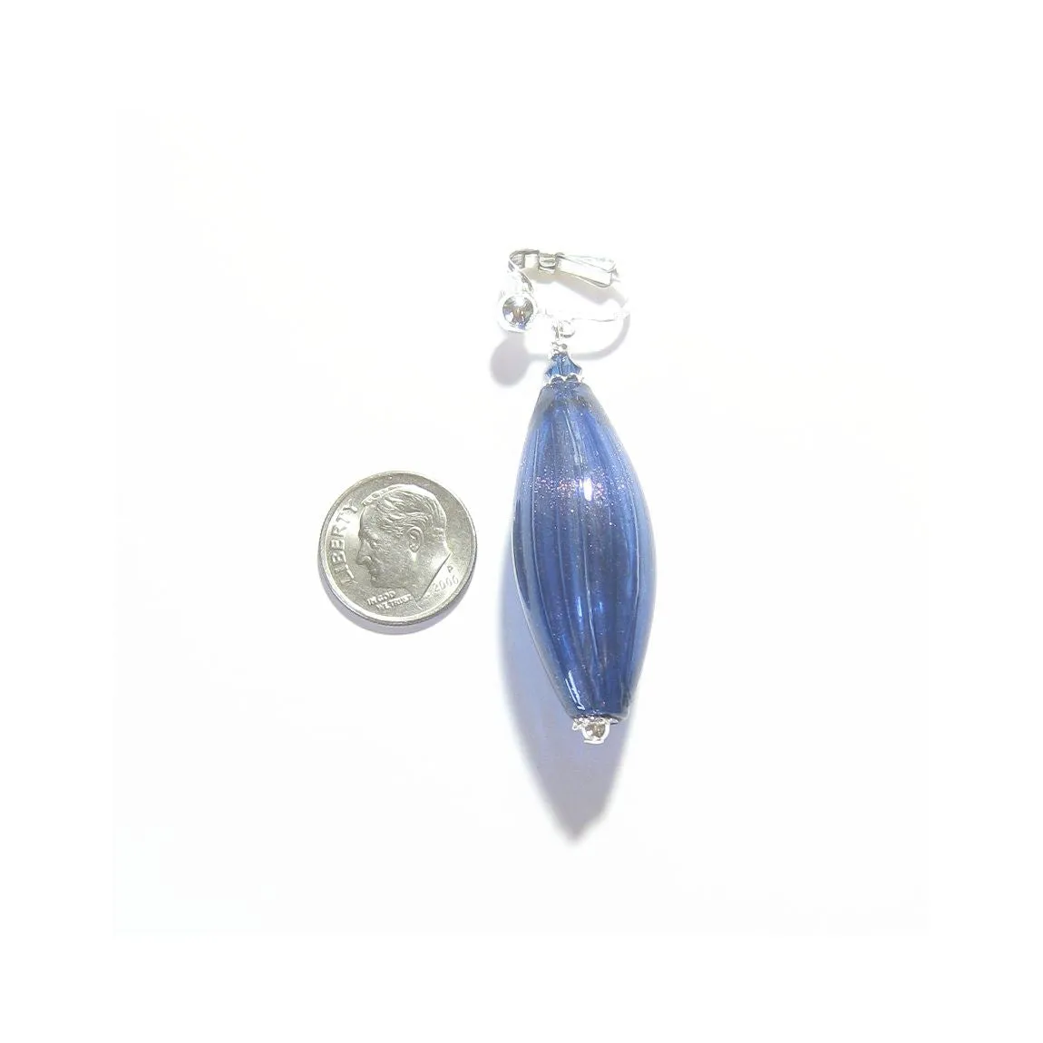 Murano Glass Dark Blue Long Oval Sterling Silver Earrings