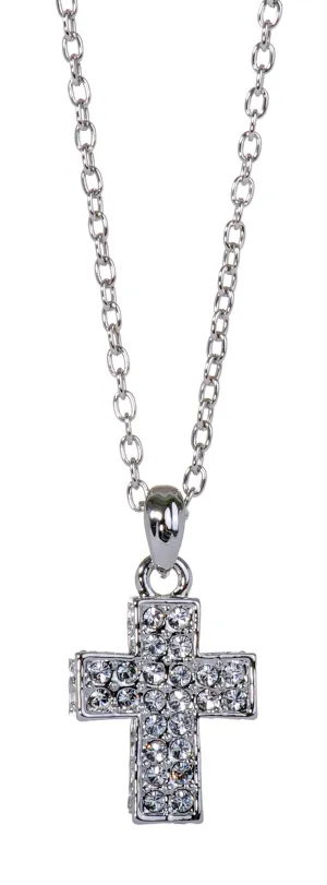 N7179 Rhodium Swarovski Pave Cross Pendant Necklace