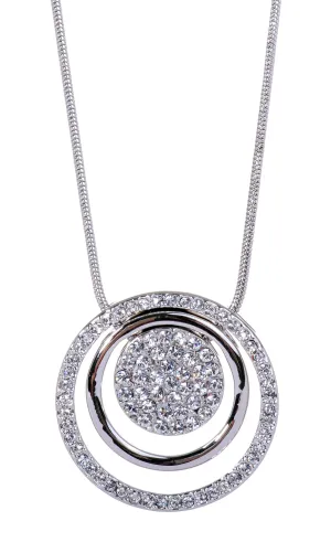 N7183 Rhodium Swarovski Triple Circle Pendant Necklace